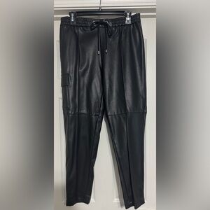 Black Faux leather Joggers for ladies